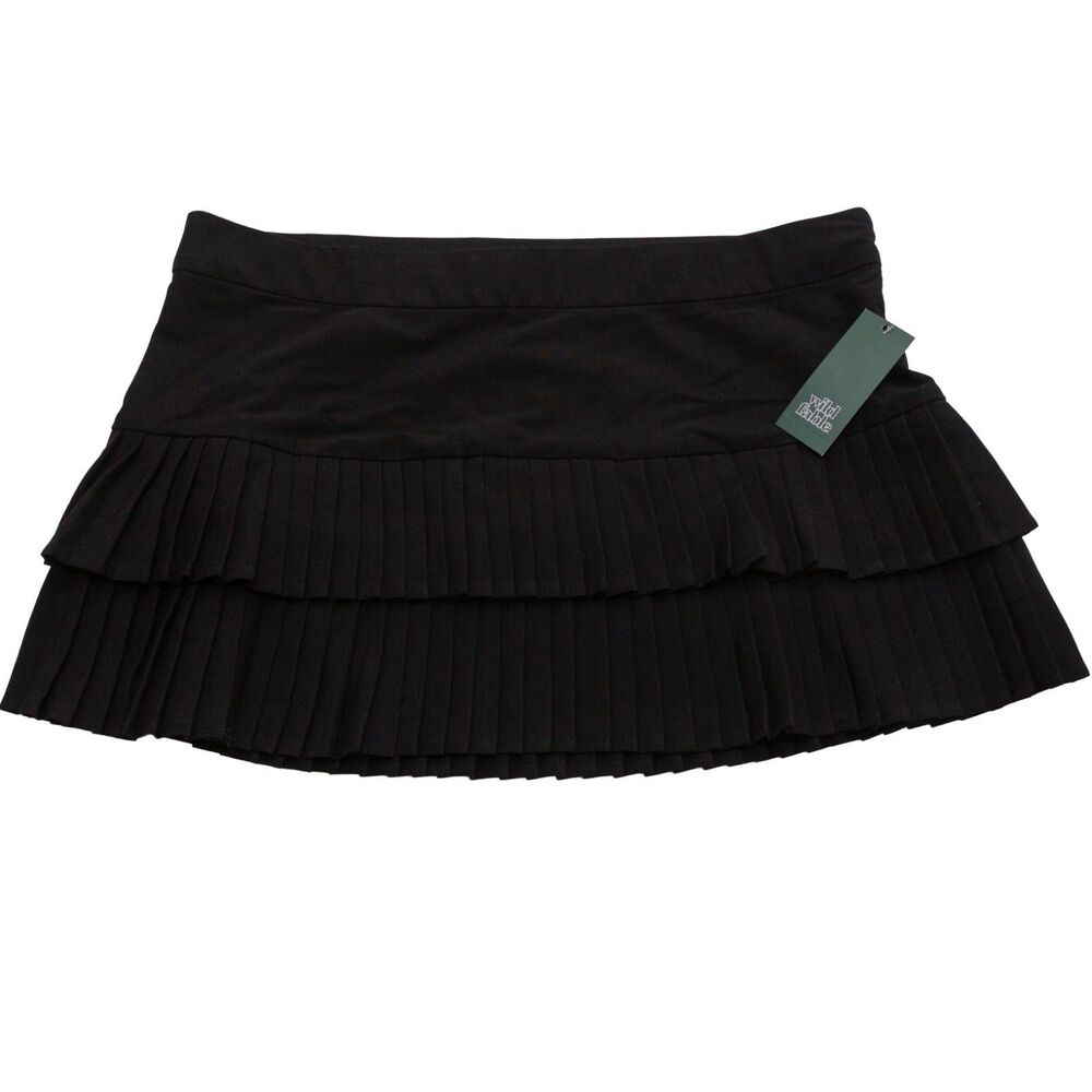 Wild Fable Black Tiered Pleated Mini Skirt XL NWT Side Zip Layered Y2K Cute